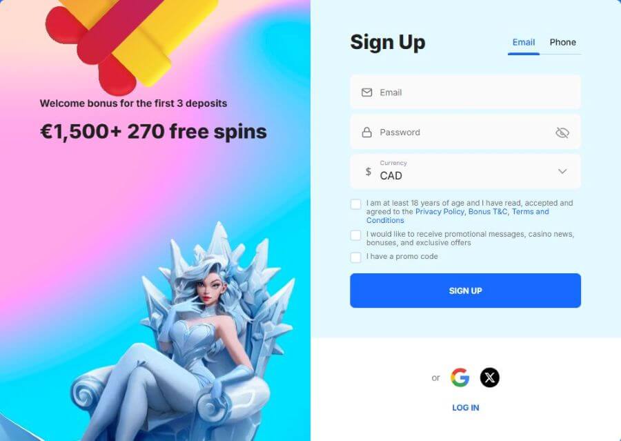 Interfejs główny Ice Casino prezentujący różne sekcje gier i promocji