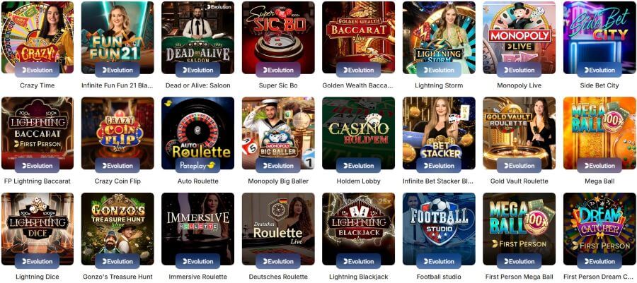 Interfejs Ice Casino pokazujący gry i opcje