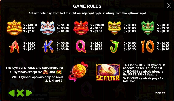 5 lions dance slot review 5 Lions Dance slot paytable