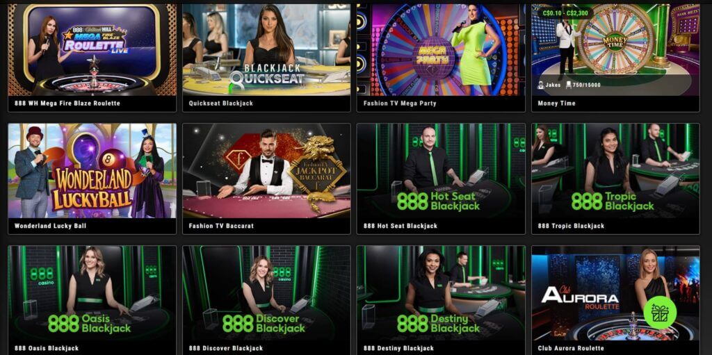 Interfața jocurilor live și sloturi pe 888 Casino