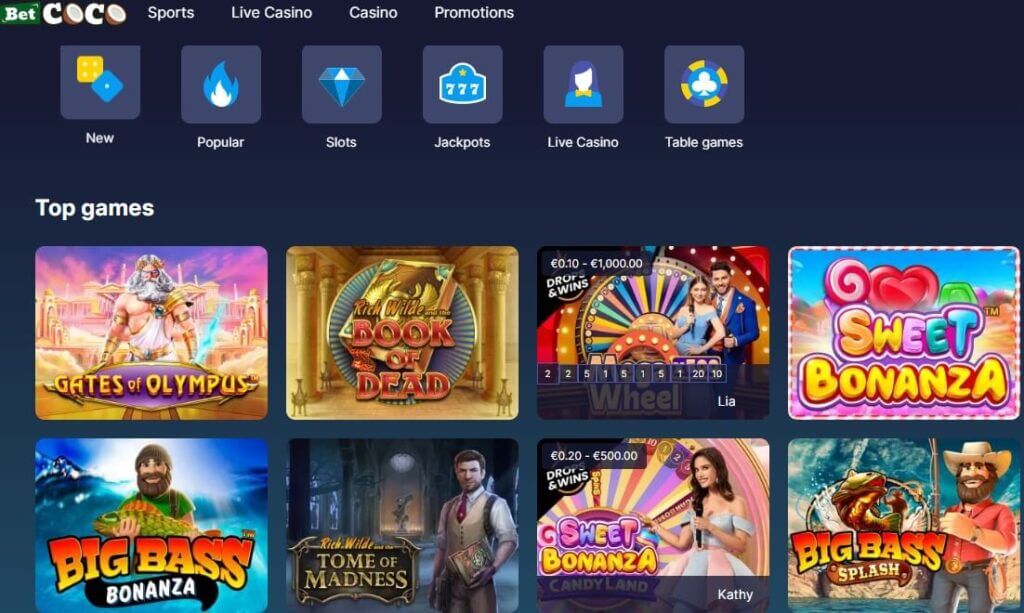 BetCoCo Bitcoin Casino Home Page