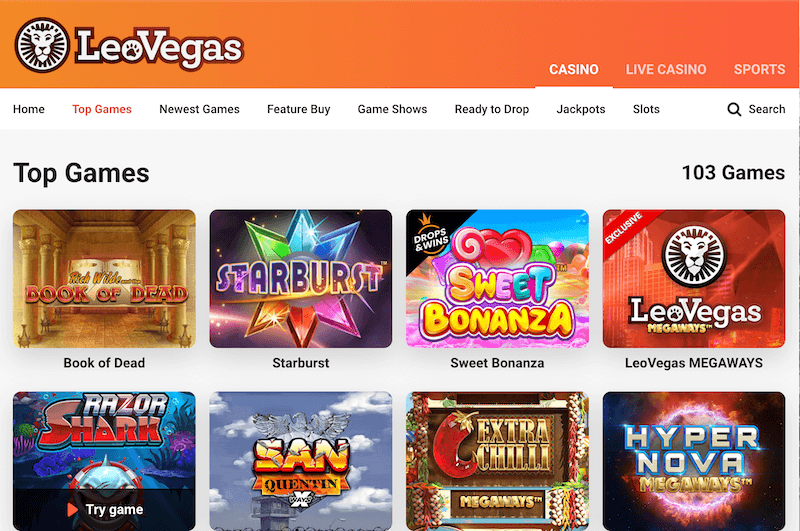 online casino canada Leovegas home page