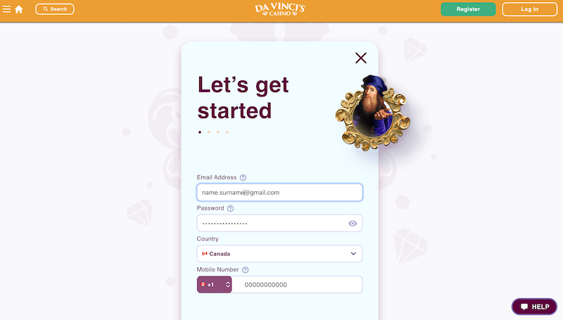 Davincis Casino registration