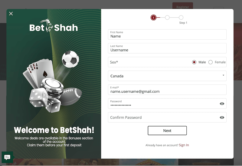 BetShah - Open a player account