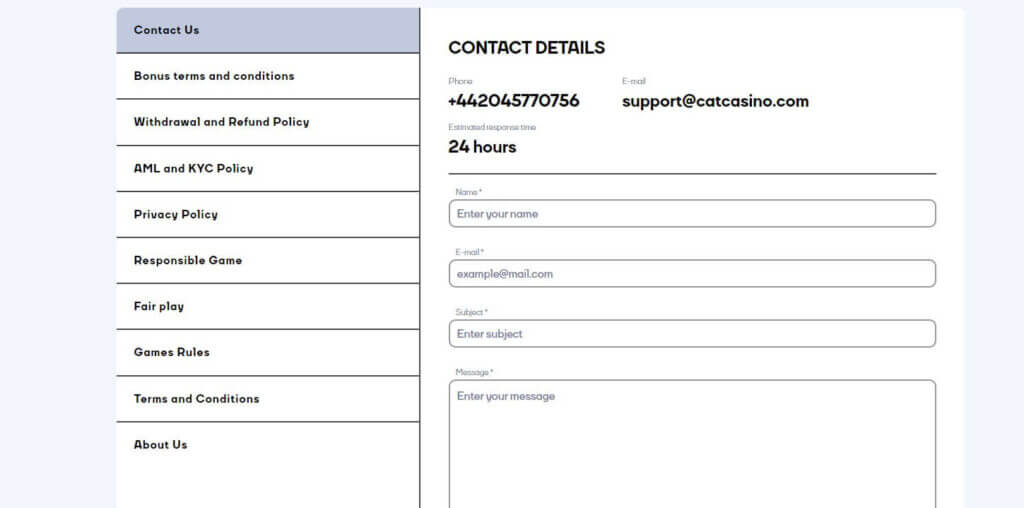 Contact Details CatCasino