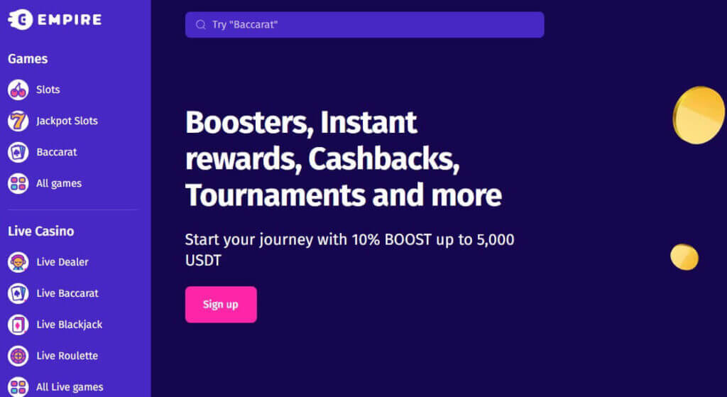 Empire.io Casino Canada Homepage