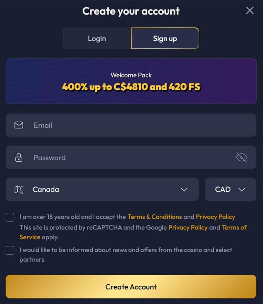 Gangsta Casino - Register New Player