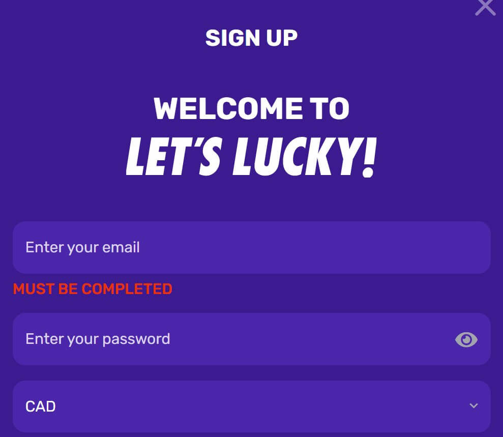 LetsLucky Casino Registration