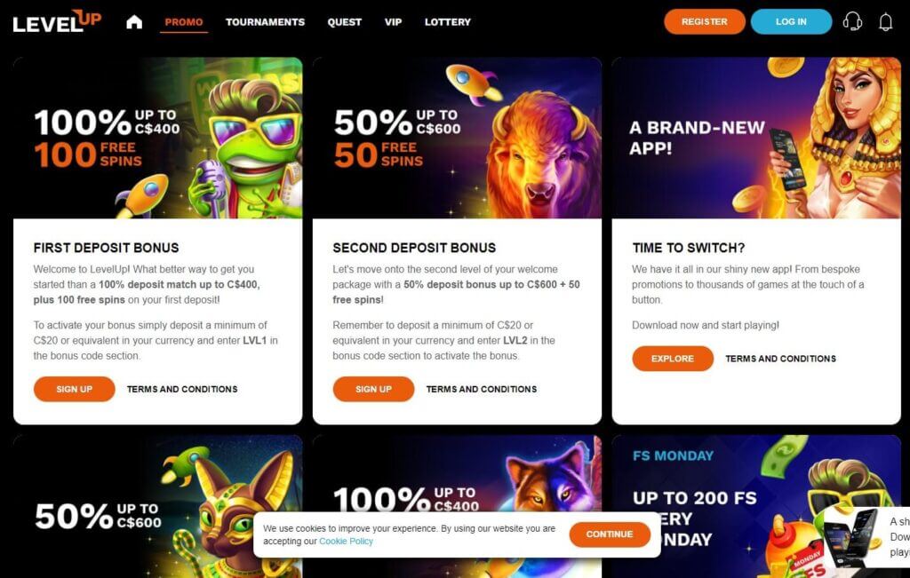 LevelUP casino Canada bonus page