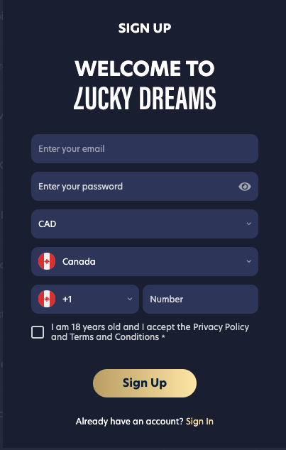 LuckyDreams Registration