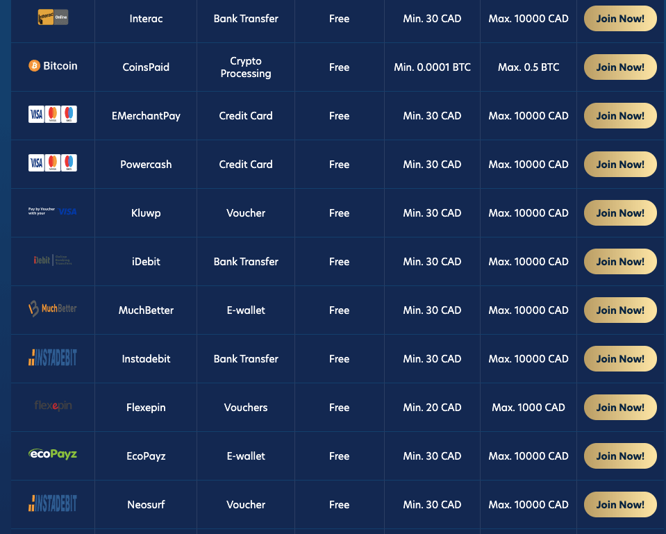 LuckyDreams Payment Methods 