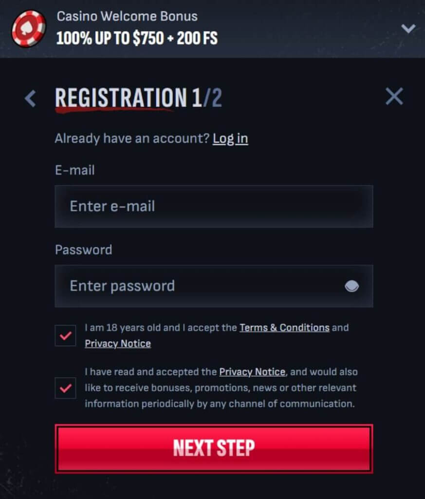 Mafia Casino - Register New Player