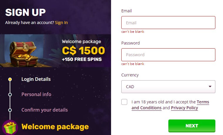 PlayAmo Canada Sign Up