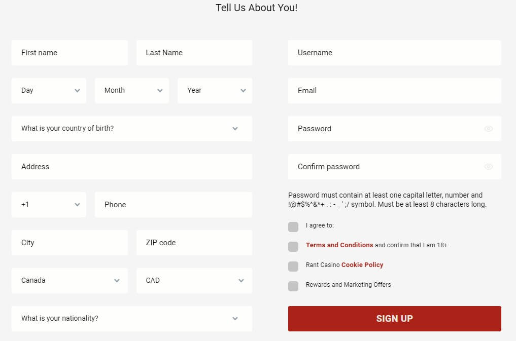 Rant Casino Registration