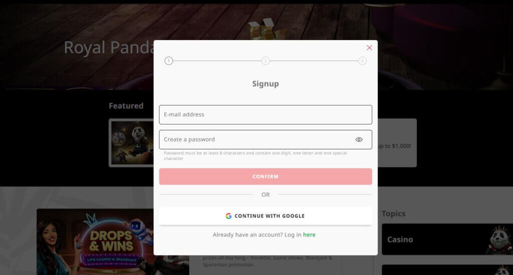Royal Panda Casino Signup