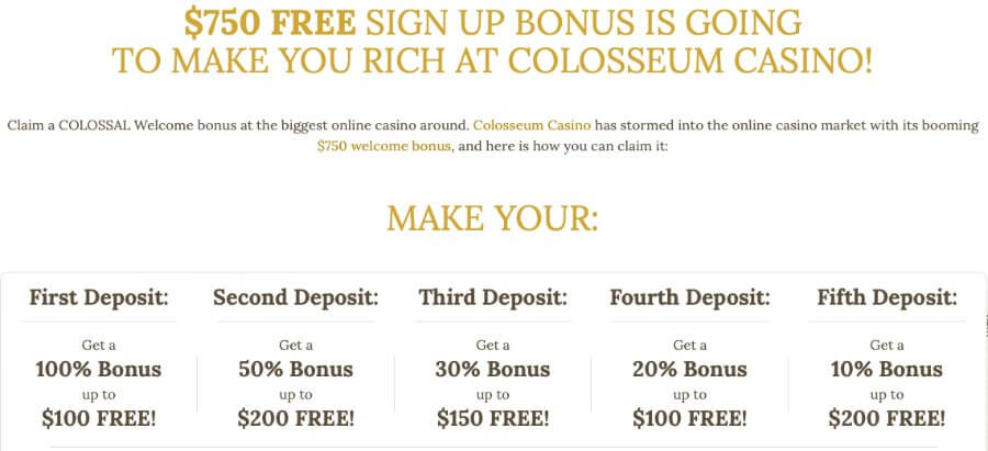 Colosseum Casino Welcome Bonus Package - Canada Casino