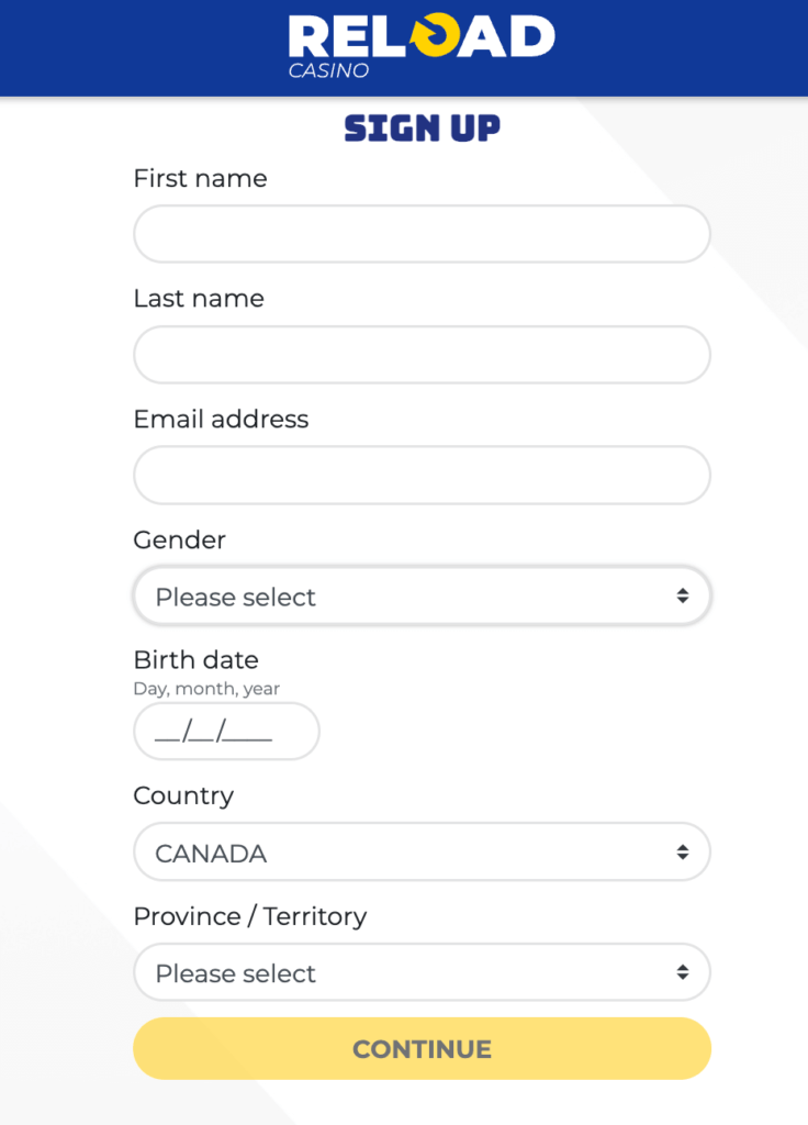 register sign up reload casino canada casinos
