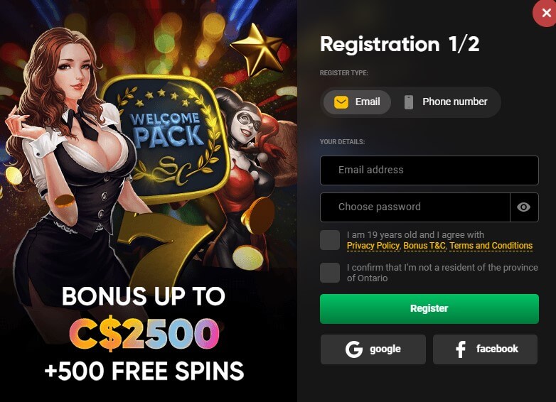 Slots City Casino Registration Page