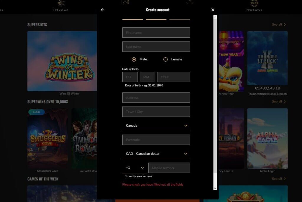 SuperSeven casino Canada Registration page 2