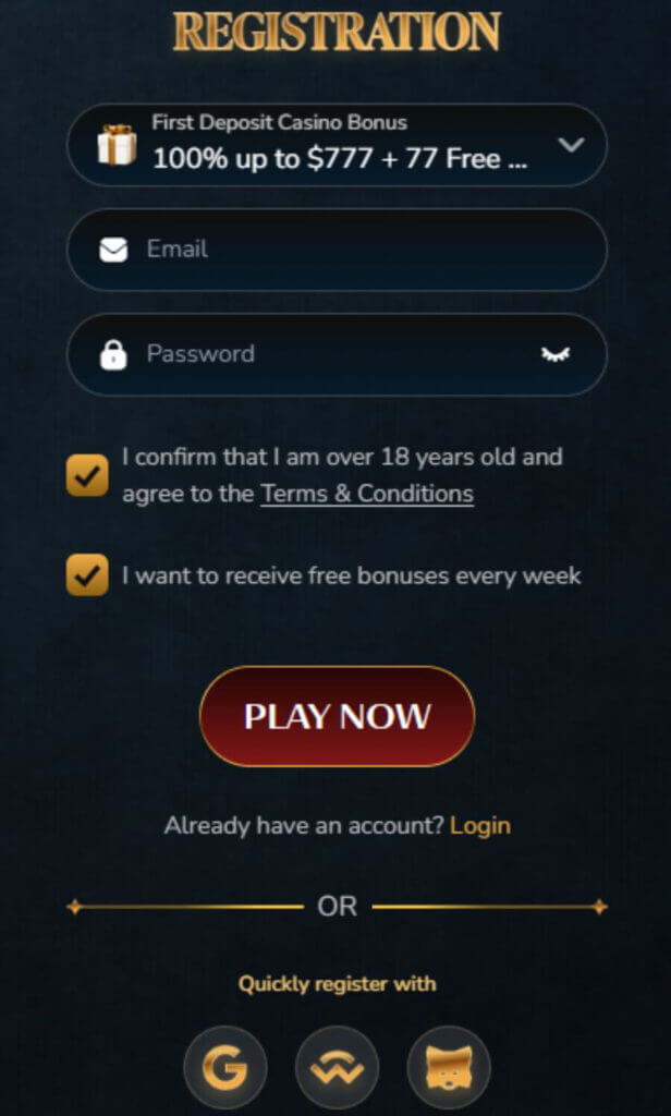 VIP Casino - Register New Player