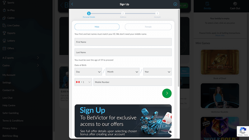 BetVictor Registration