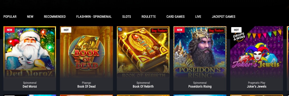 Cobra Casino games 