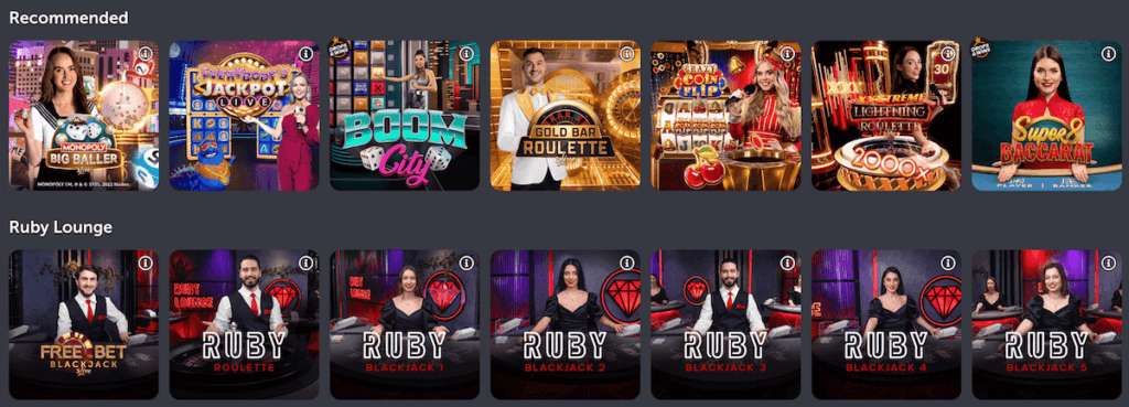 Live dealer casino games at ComeOn Casino 