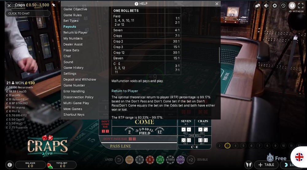 Craps live craps live payouts
