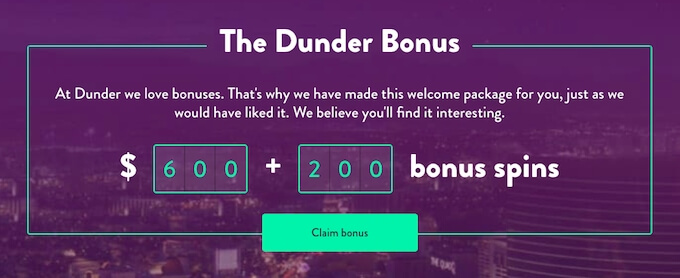Dunder casino Canada bonus