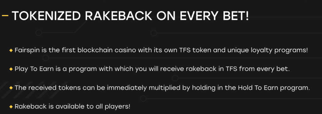 fairspin review token rakeback cashback canada casino