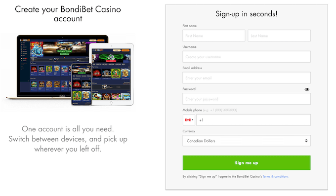 Bondibet Casino registration