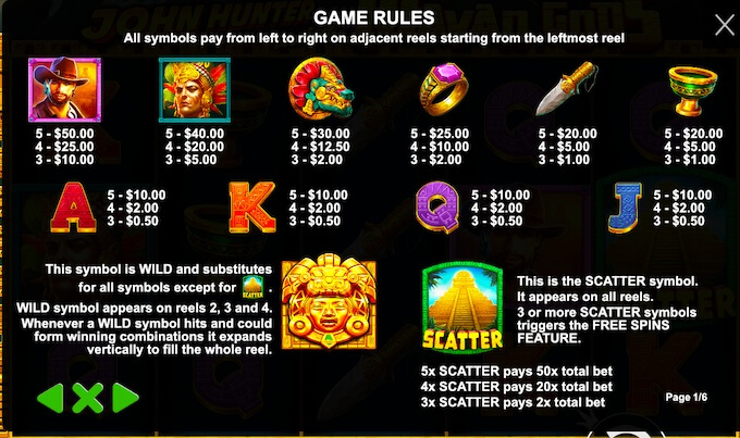 Try John Hunter and the Mayan Gods slot John Hunter and the Mayan Gods paytable