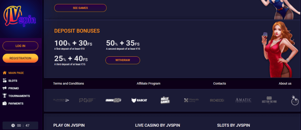 JVSpin deposit bonuses