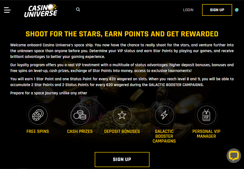Play at Casino Universe Casino Universe VIP scheme