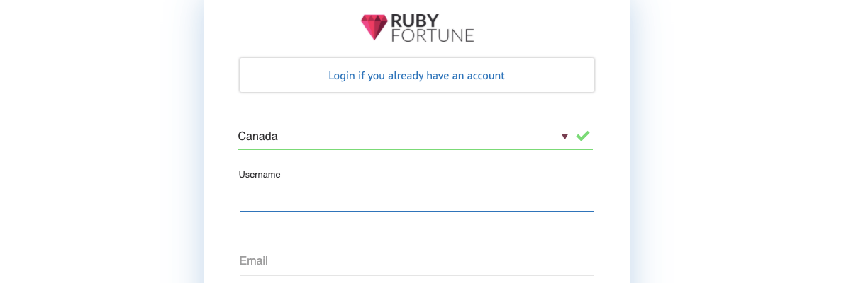 Ruby Fortune registration 