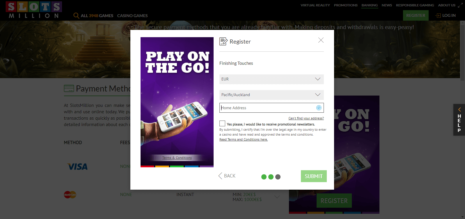 Register with SlotsMillion SlotsMillion registration