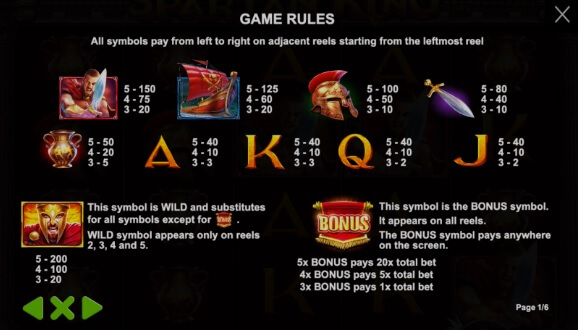 Spartan King slot Paytable Spartan King Paytable