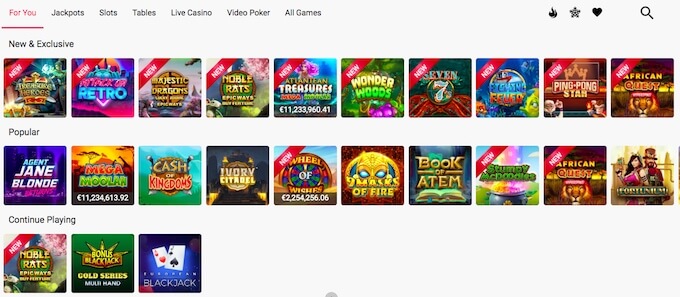 online casino games at spin casino