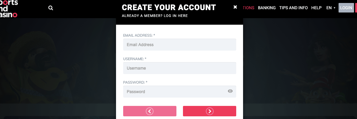Sportsandcasino registration 