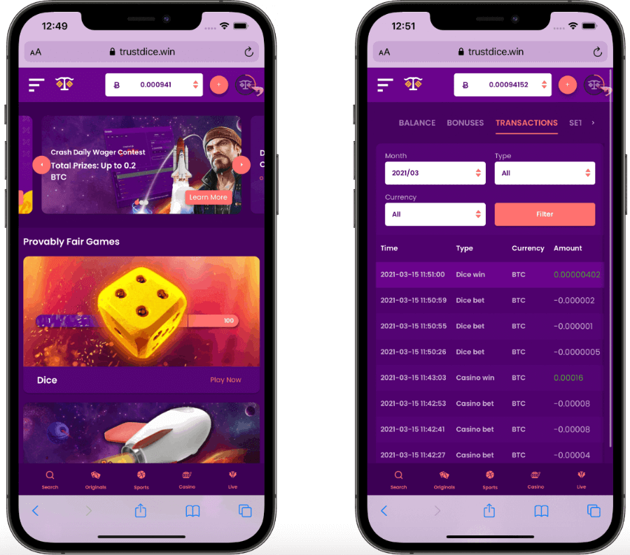 trustdice on mobile canada casino