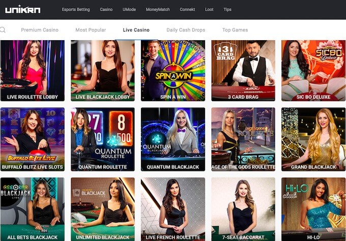 live dealer casino at Unikrn Unikrn live casino