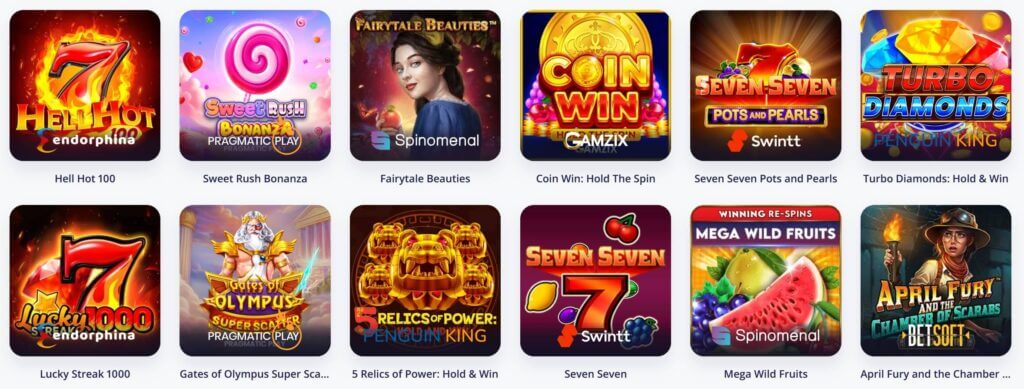 Vulkan Vegas casino játékok képernyőképe a különböző slotok és asztali játékok kínálatáról