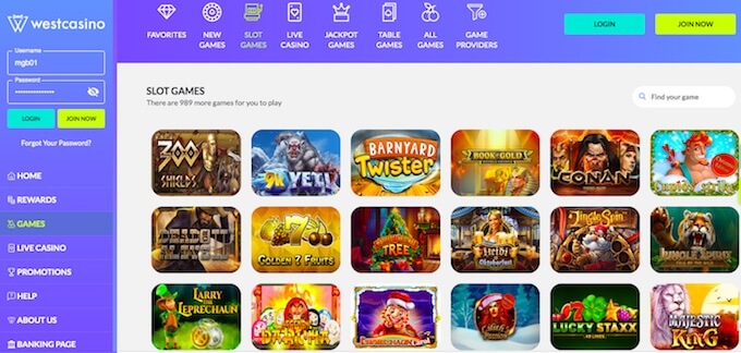 WestCasino games online