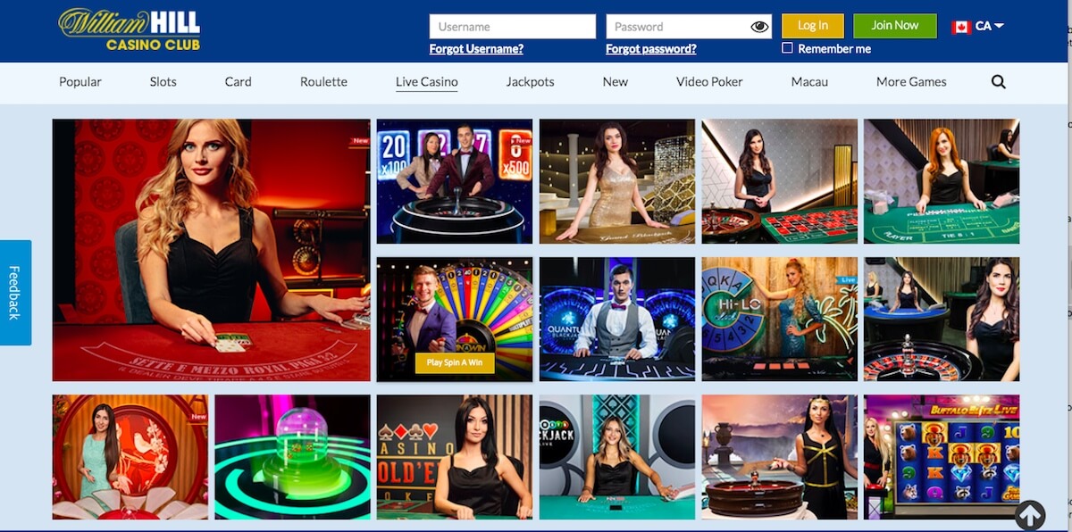 William Hill Live Casino games