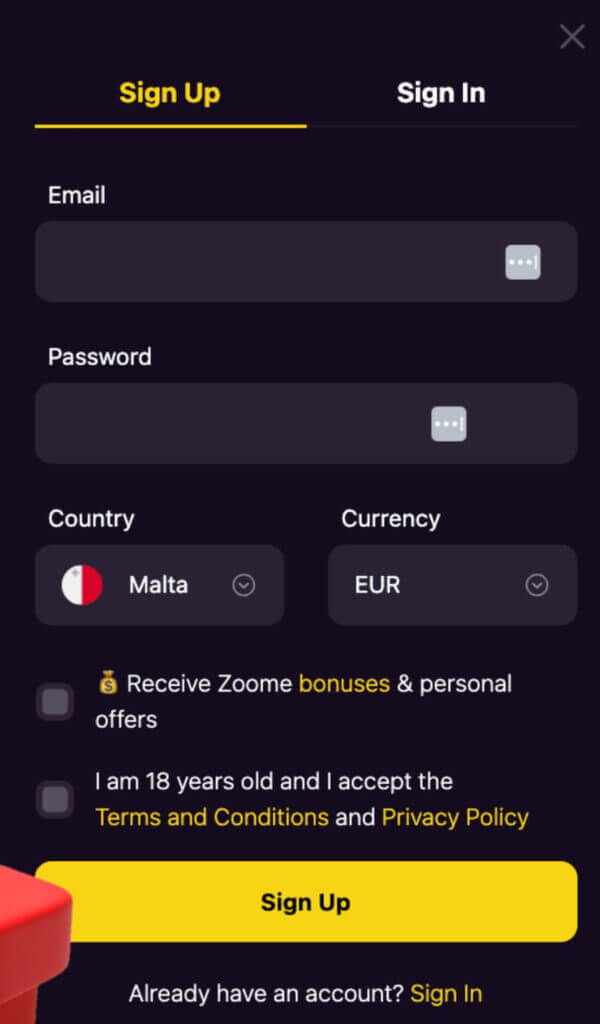 zoomie canada casino sign up register